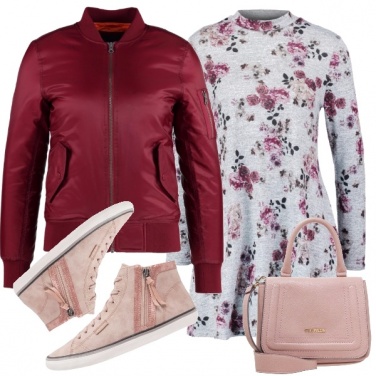 Outfit Vestitino in fantasia e bomber