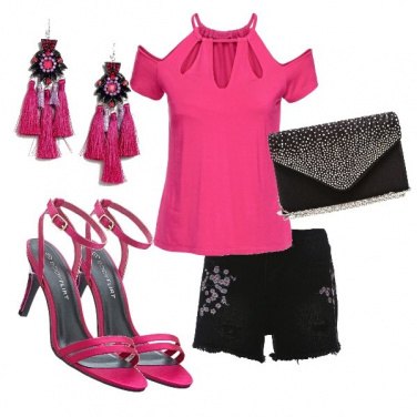 Outfit Nero fucsia e Paillettes