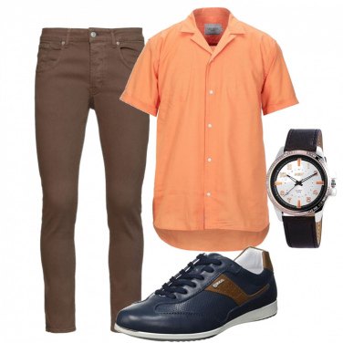 Camisa de manga corta hombre naranja cuello rever de manga corta con  botones Les Deux | Bantoa