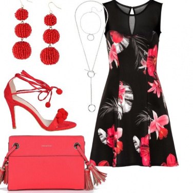 Outfit Cerimonia con accessori rossi