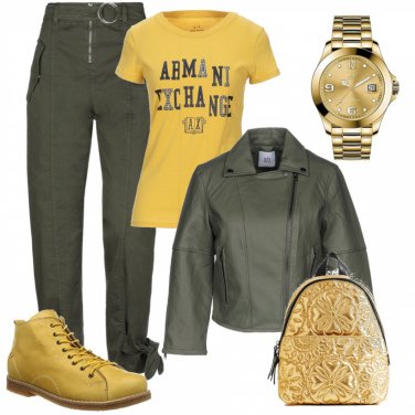 Camiseta mujer amarillo mostaza con diseños con tachuelas de manga corta  algodón Armani Exchange | Bantoa