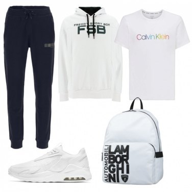 Pantaloni da uomo in bianco con stampe effetto lucido con coulisse Freddy |  Bantoa