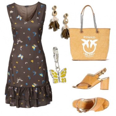Outfit Vestito con farfalle e borsa pinko