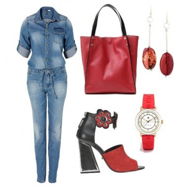 Outfit Denim e rosso il top