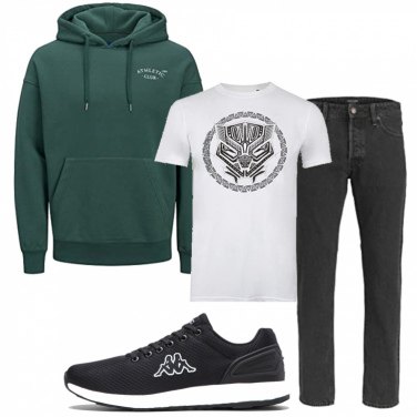 Outfit con jogger verde para hombre con sudadera gris 】
