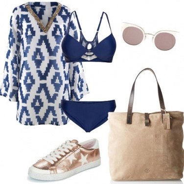 Outfit Blu e rosa al mare