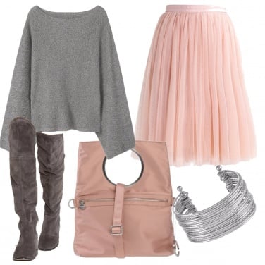 Outfit Rosa e grigio