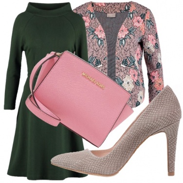 Outfit Verde, grigio & rosa