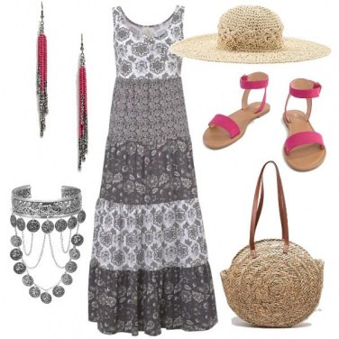 Outfit Fantasie di grigio sul vestito boho
