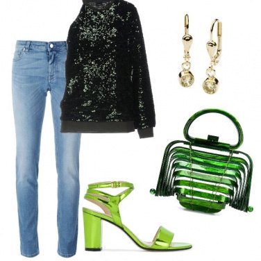 Outfit Denim e verde metallico
