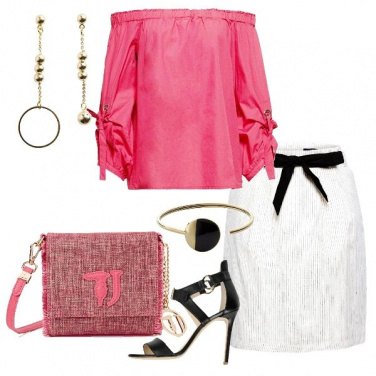 Outfit Bianco rosa e tocchi di nero