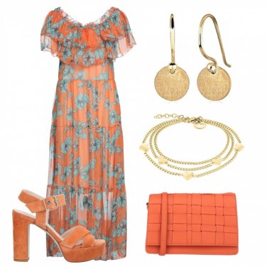 Outfit Vestidos Naranja De flores Mujer: 1 Outfit Mujer | Bantoa