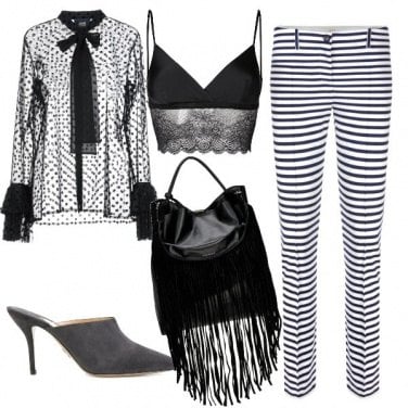 Outfit Bianco e nero, righe e pois