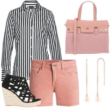 Outfit Camicia, shorts e perle