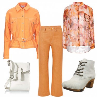 Camisa mujer naranja claro de flores cuello clásico de manga larga con  botones viscosa Antonelli | Bantoa