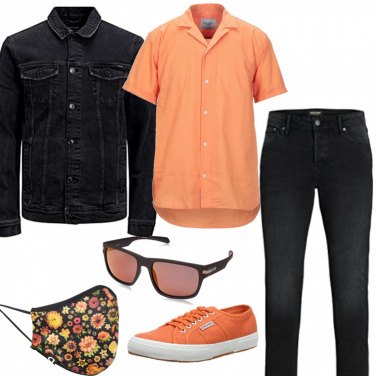 Camisa de manga corta hombre naranja cuello rever de manga corta con  botones Les Deux | Bantoa