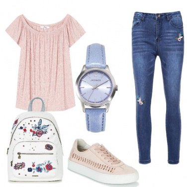 Outfit Rosa e denim