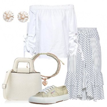 Outfit Gonna con volant camicia scollo bardot