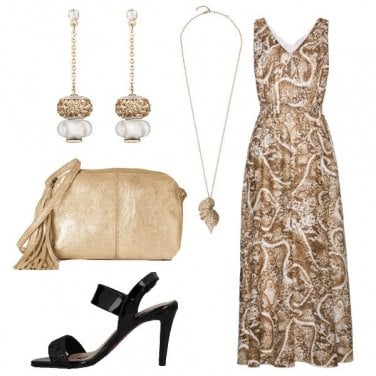 Outfit Vestito lungo panna e oro