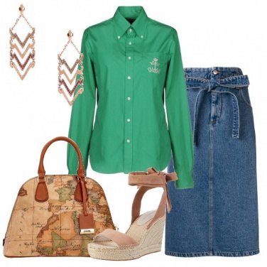 Outfit Camicia verde gonna in jeans