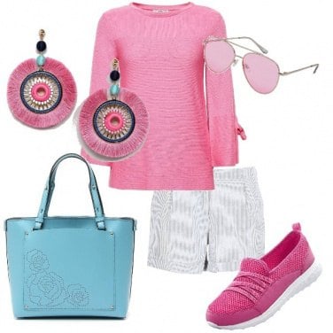 Outfit Celeste rosa fucsia