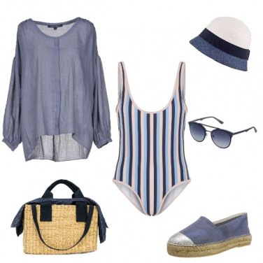 Outfit Look azzurro polvere beach