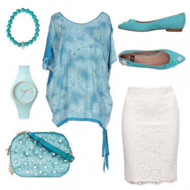 Outfit Turchese +pizzo bianco =chic