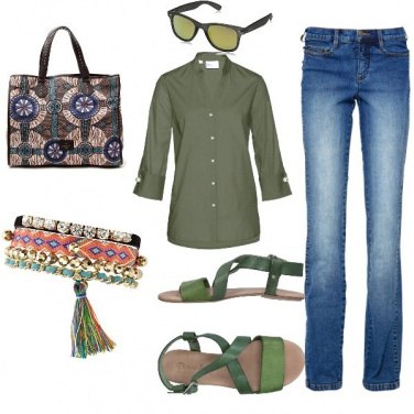 Outfit Etnico, ever green con jeans