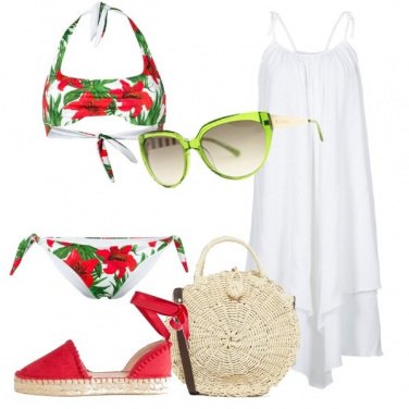 Outfit Fiori rossi sul bikini