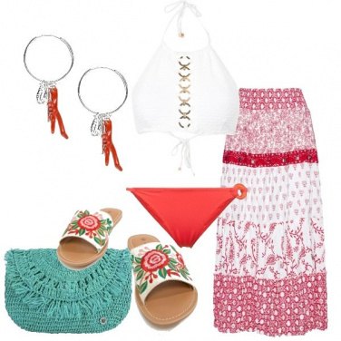 Outfit Gonna lunga e ciabattina ricamata