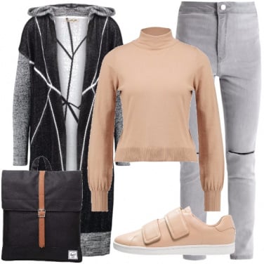 Outfit Il cardigan con cappuccio