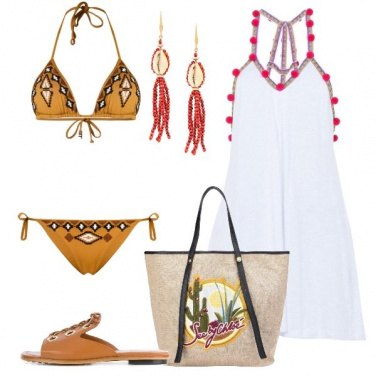 Outfit Copricostume bianco con pompom