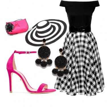 Outfit Righe quadri e rosa