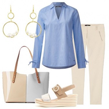 Outfit Pantalone avorio blusa rigata