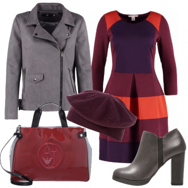 Outfit Grigio e borgogna