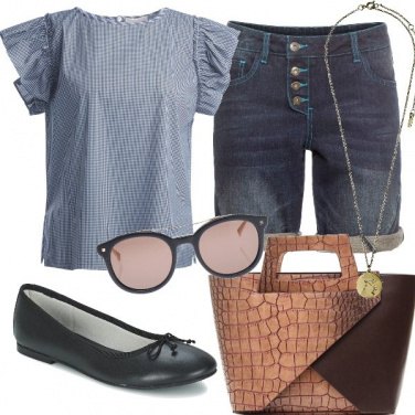 Outfit Camicia bonton e ballerine blu