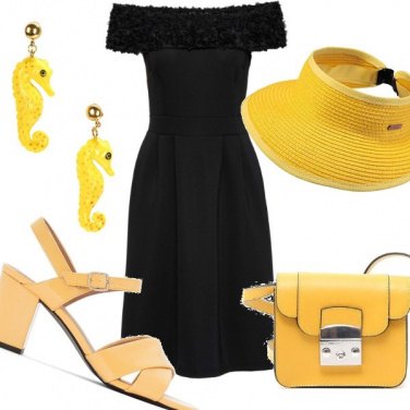 Outfit Vestito nero accessori gialli