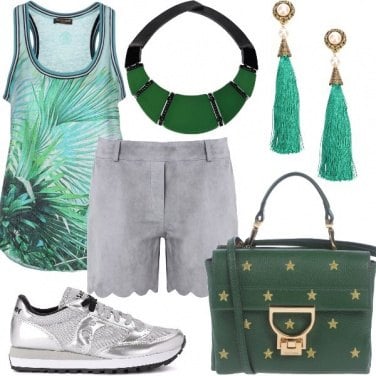 Outfit Casual in verde e argento