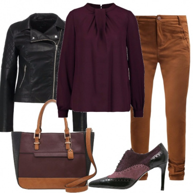 Outfit Cognac, viola & nero