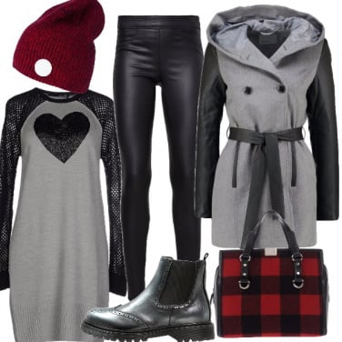 Outfit Cuore di paillettes e pelle