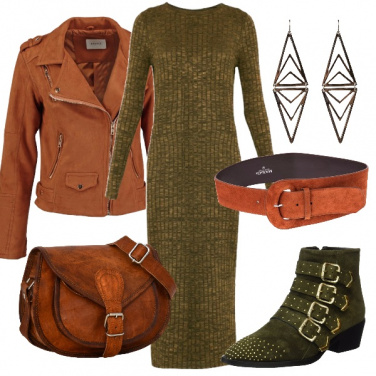 Outfit Verde e cuoio