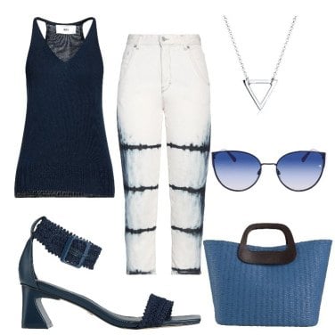 Outfit Sandalias romanas Azul Un solo color Mujer: 2 Outfit Mujer | Bantoa