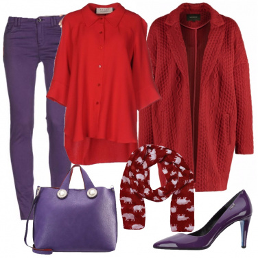 Outfit Rosso e viola