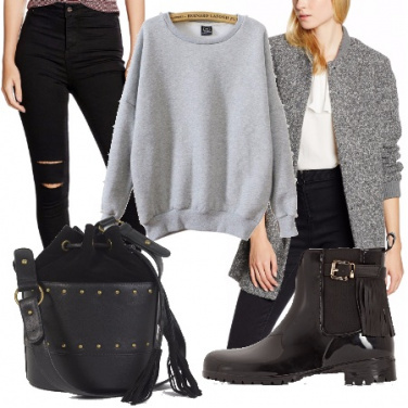 Outfit In città in grigio e nero
