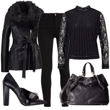 Outfit Pizzo e pelle