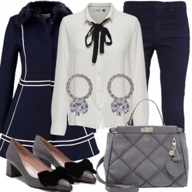Outfit Bon ton grigio e blu