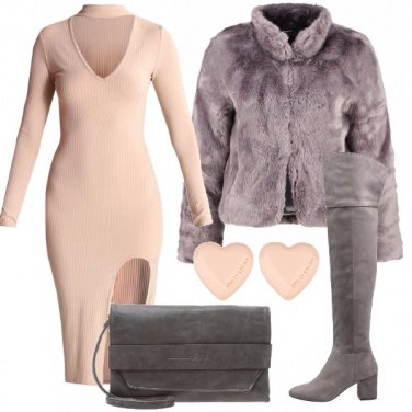 Outfit Pellicciotto e rosa cipria