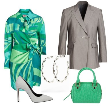 Outfit soft girl para mujer con vestido verde y bolso blanco 】