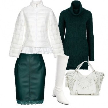 Outfit Verde e bianco sexy contro il freddo