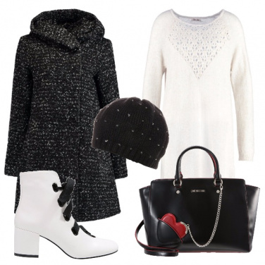 Outfit Bianco e nero con cuore rosso